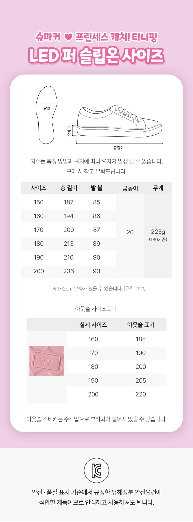 퍼슬립온사이즈표